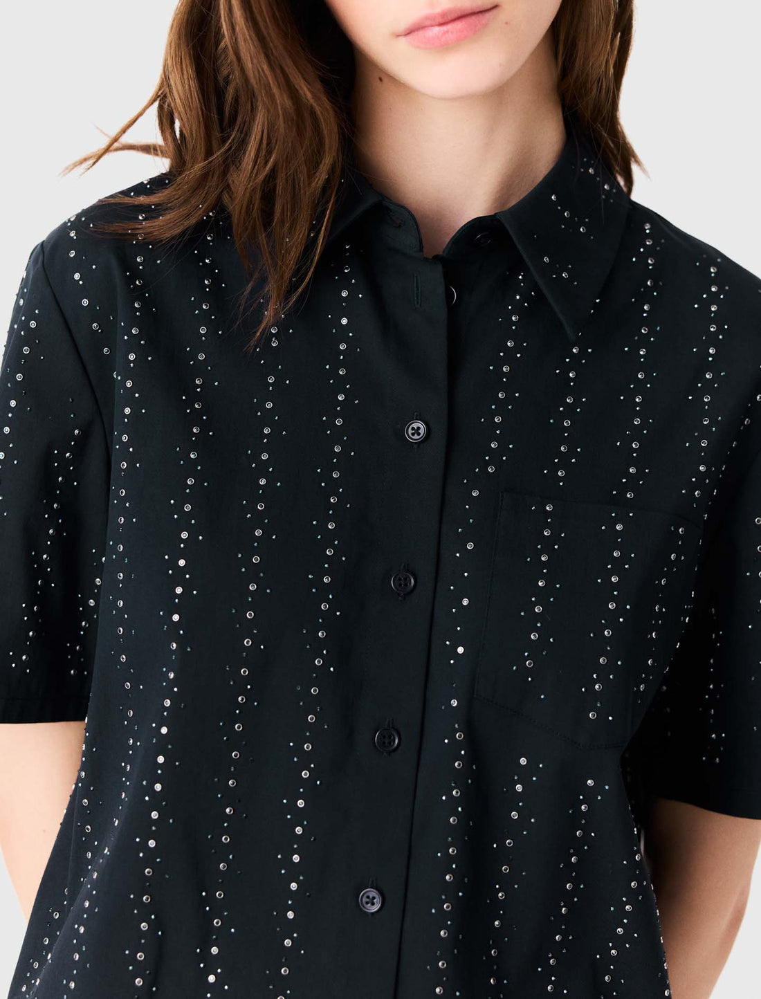 Camisa corta de algodón con strass