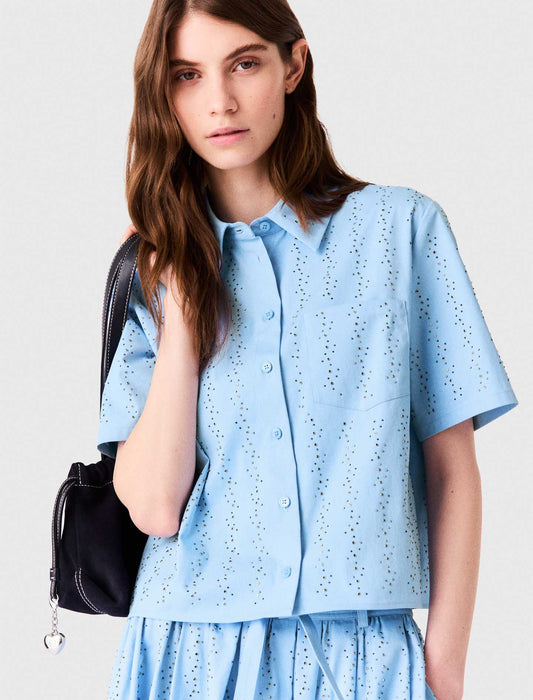 Camisa corta de algodón con strass
