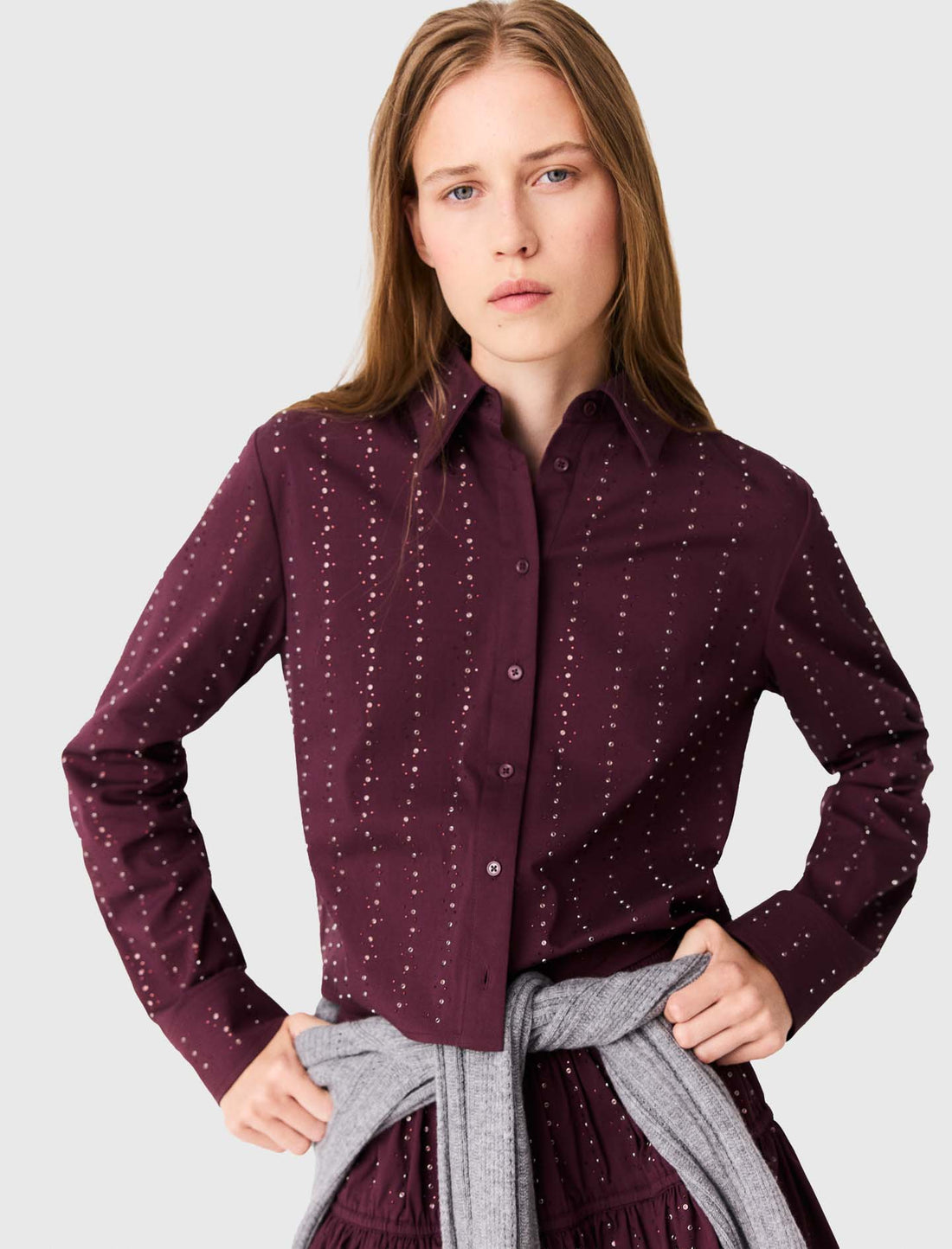 Camisa corta de algodón con strass