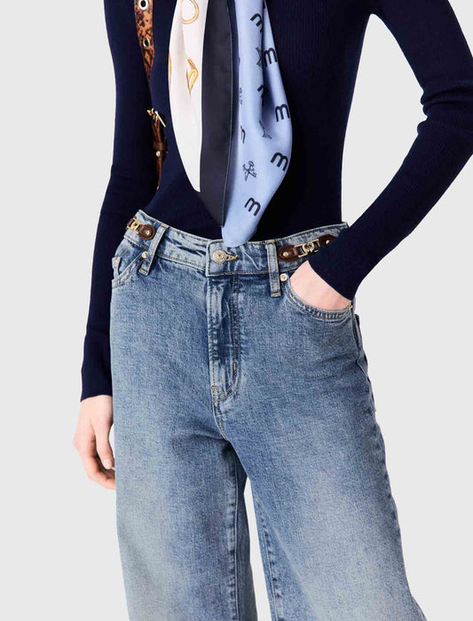 Vaquero ancho con hebillas de piel