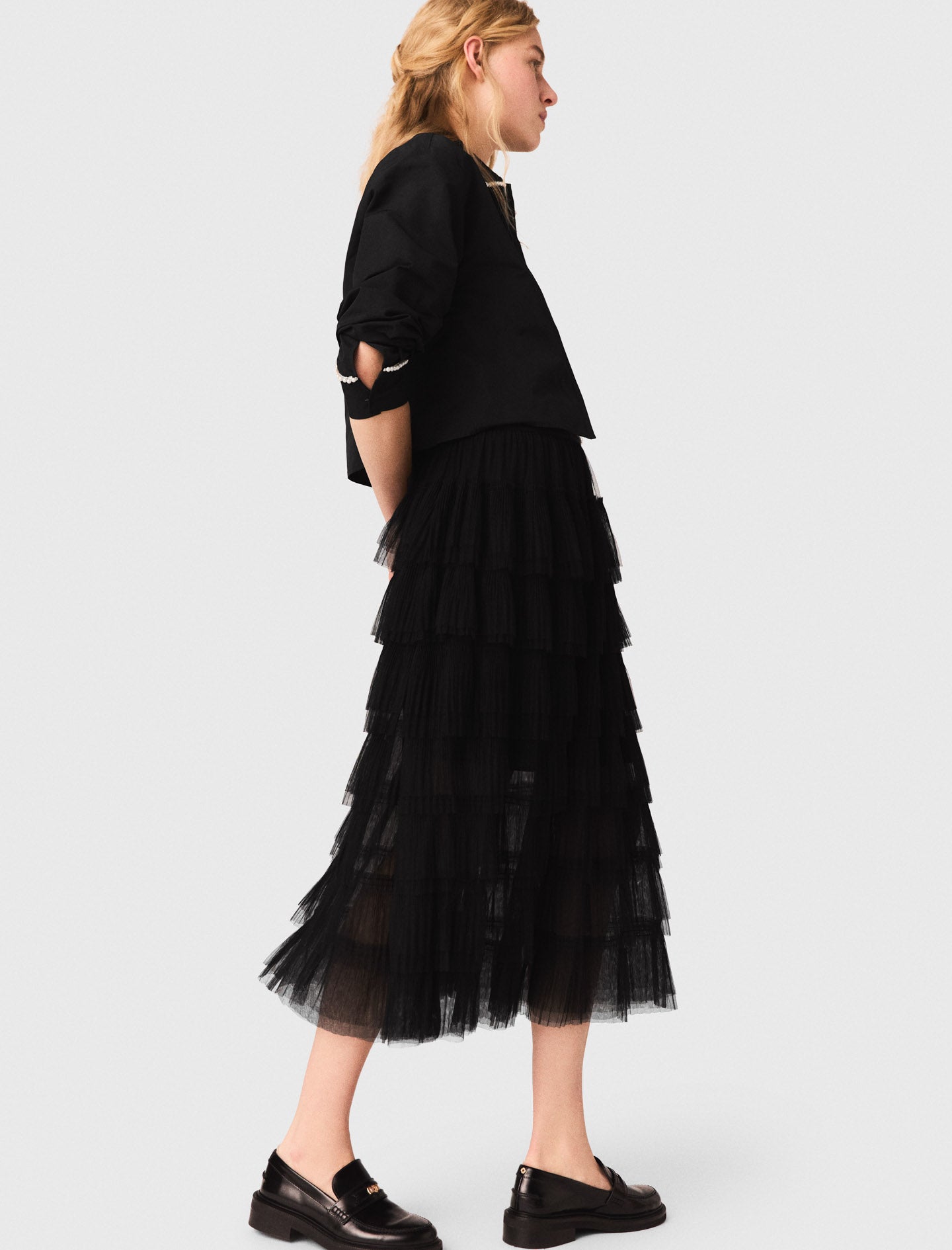 Falda midi en tul