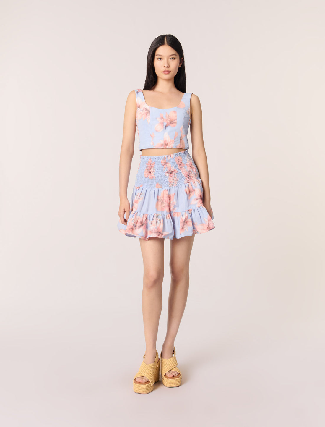 Falda evasé de tafetán estampado