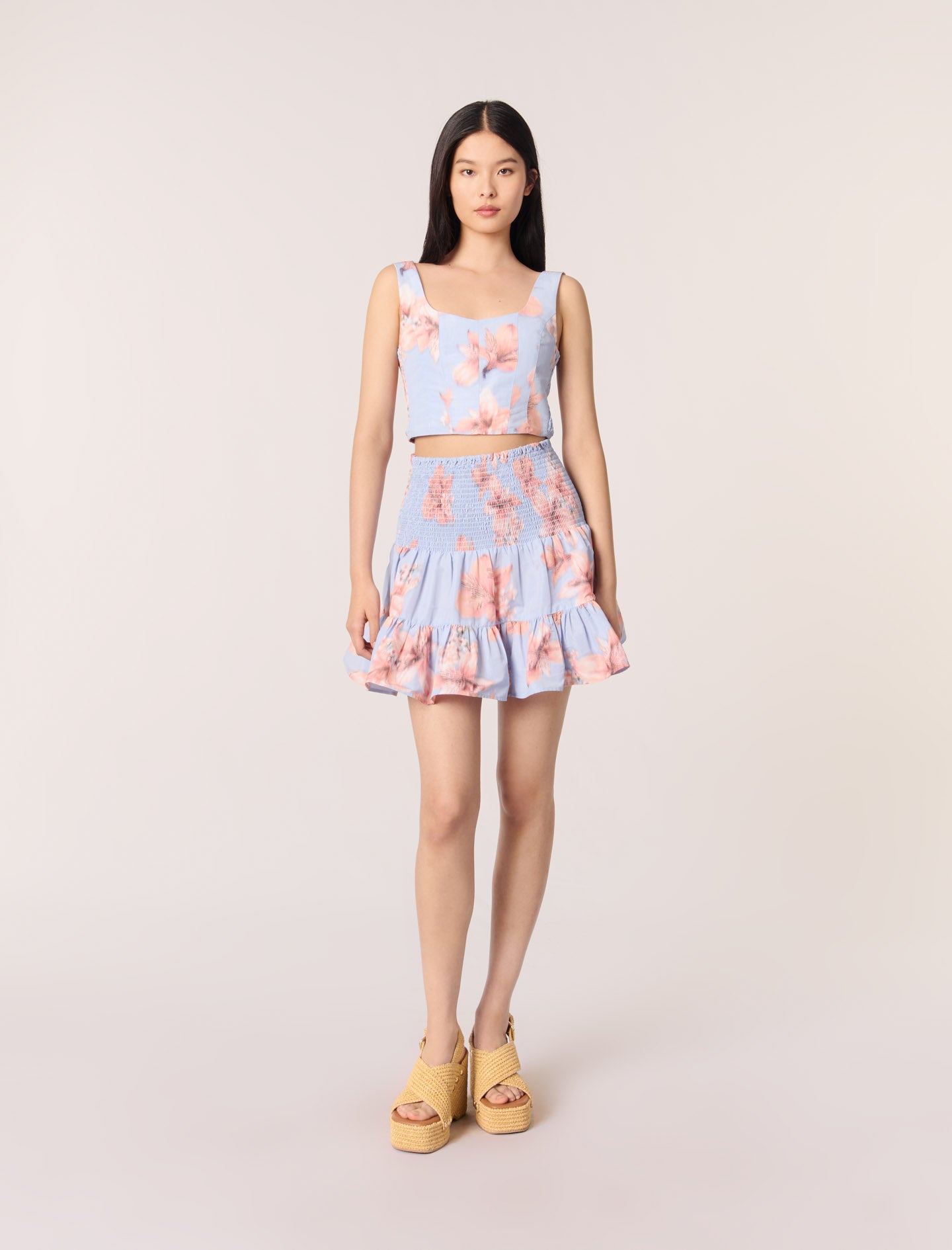 Falda evasé de tafetán estampado