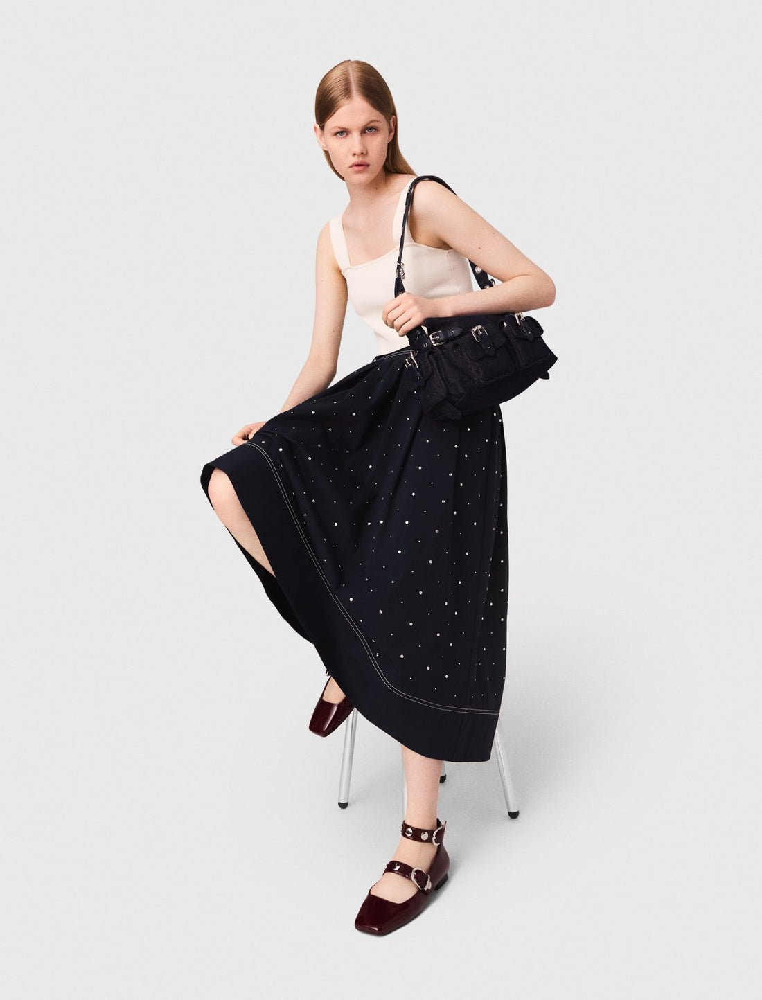 Falda larga de algodón tachuelas