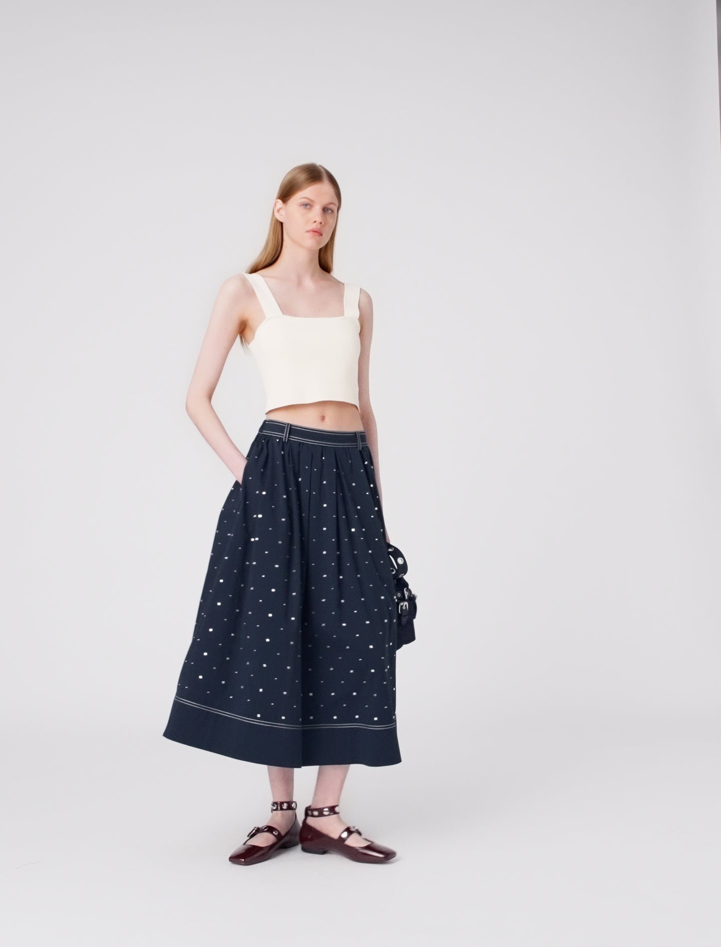 Falda larga de algodón tachuelas