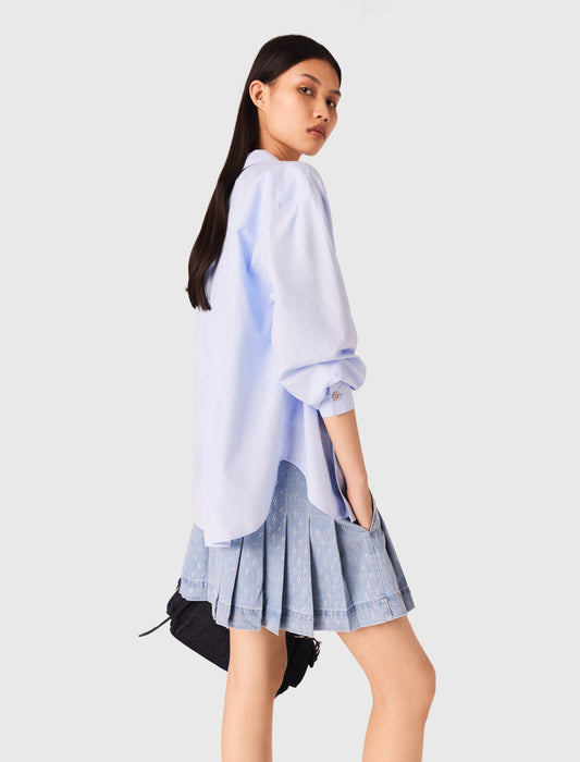 Falda plisada de denim con strass