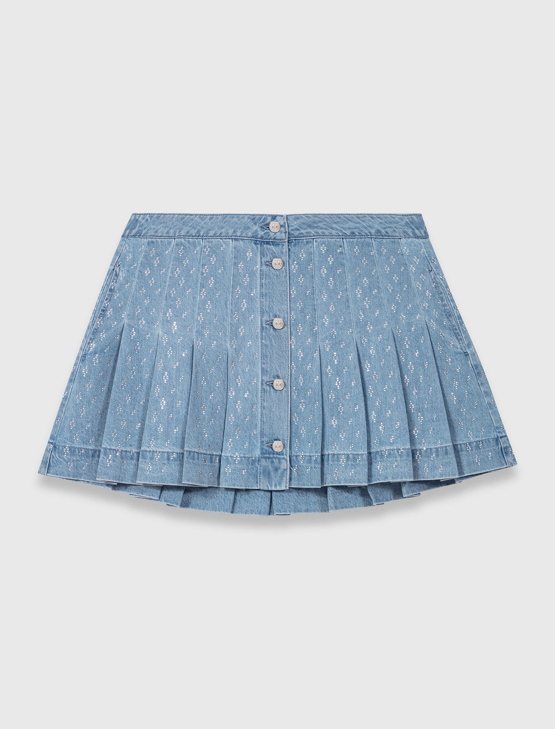 Falda plisada de denim con strass