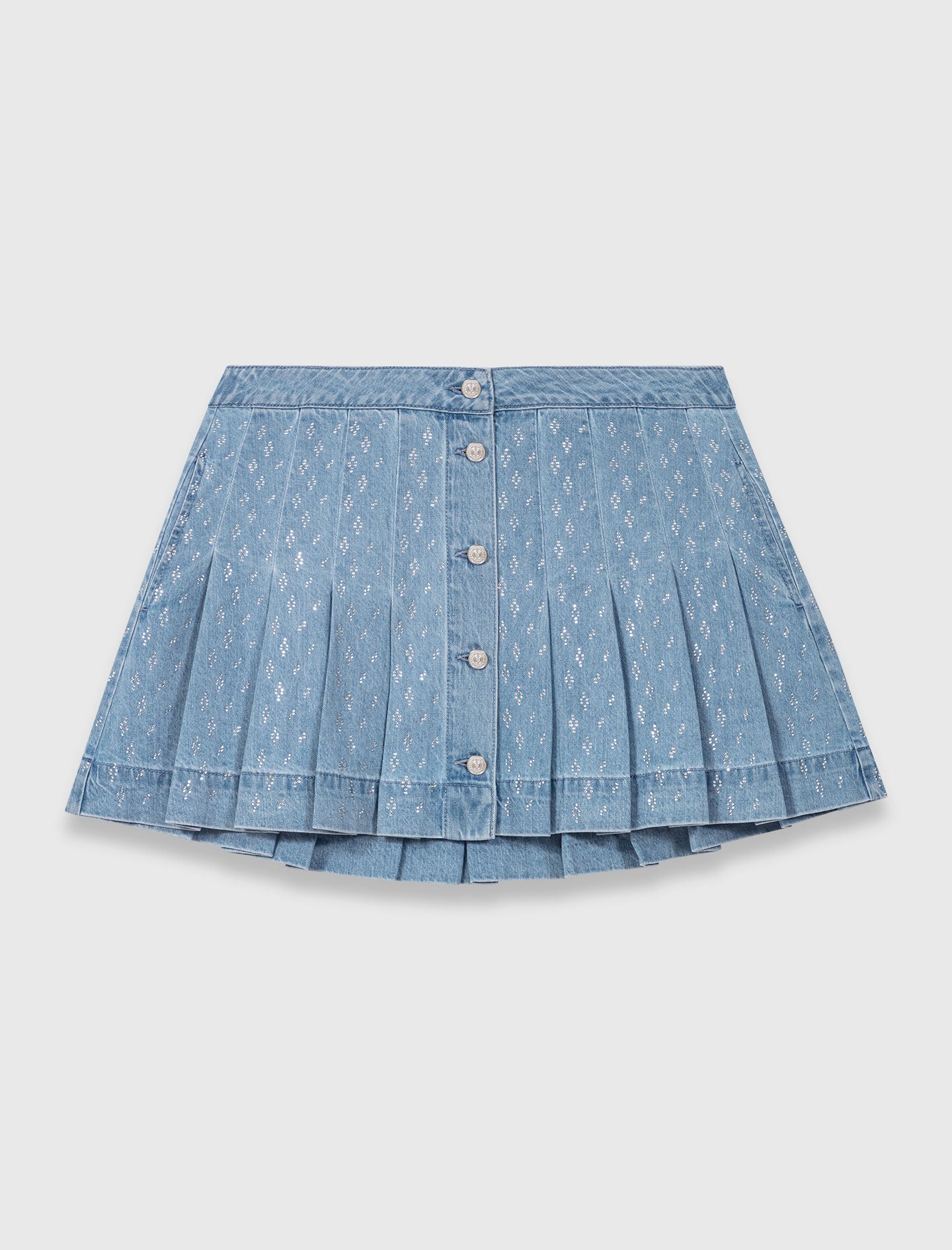 Falda plisada de denim con strass