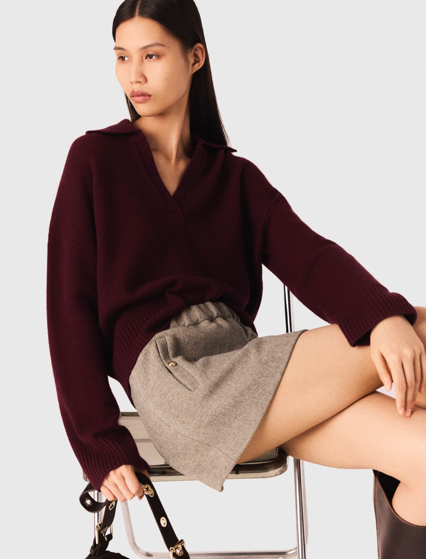 Falda corta de mezcla de lana