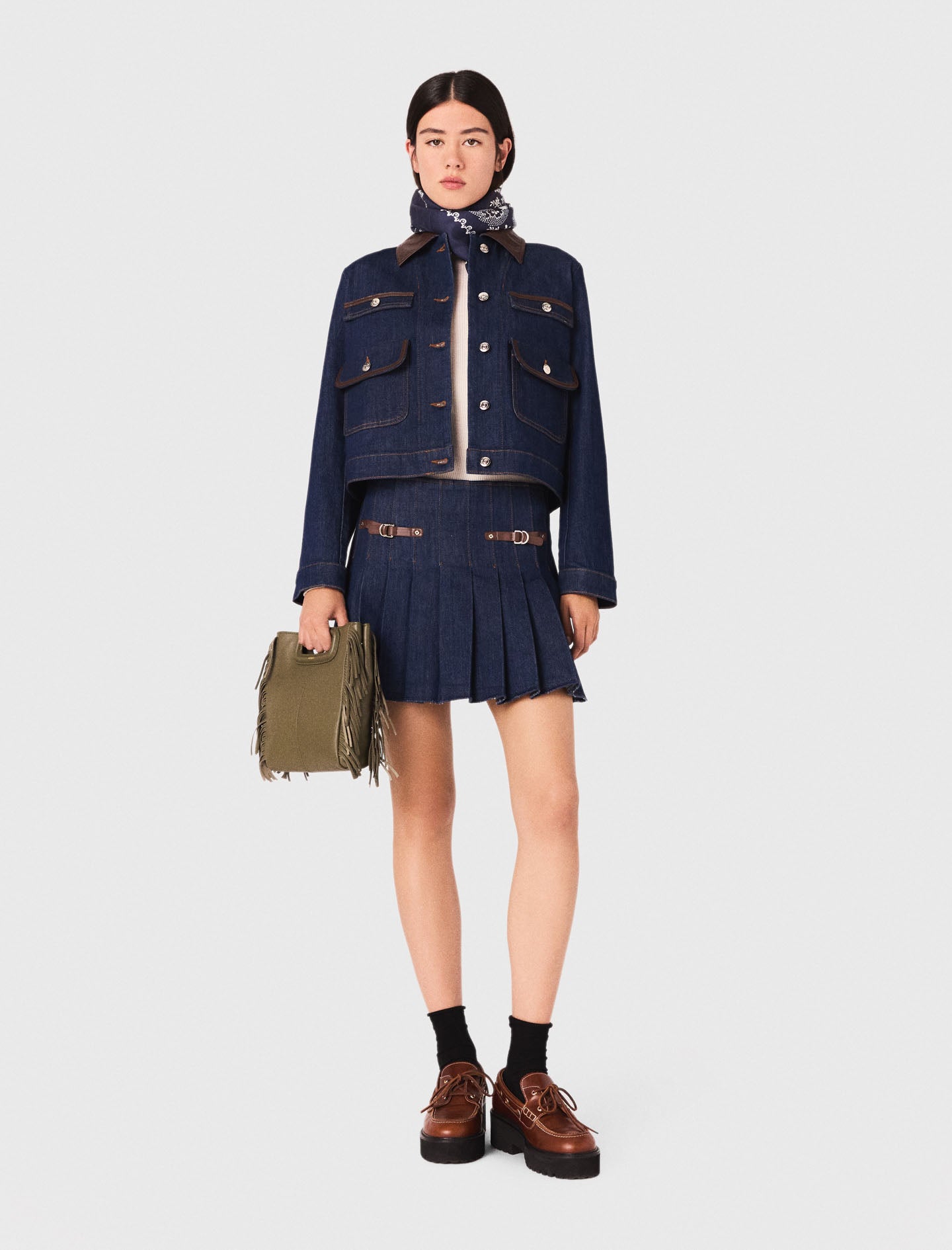 Falda corta de denim con forro