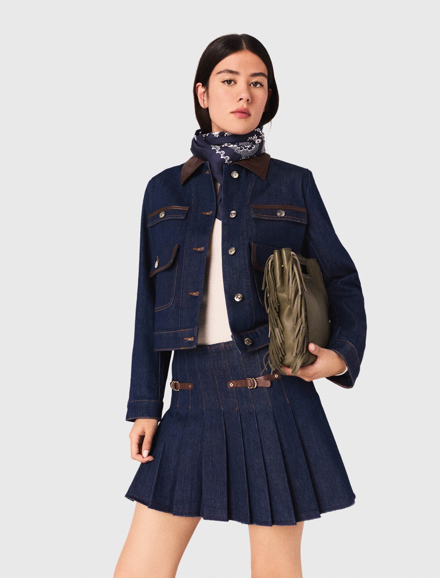 Falda corta de denim con forro