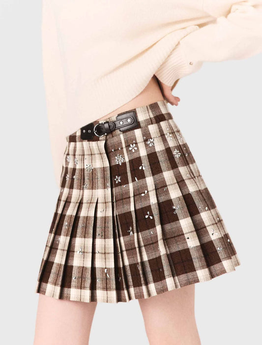 Falda kilt de cuadros con pedrería