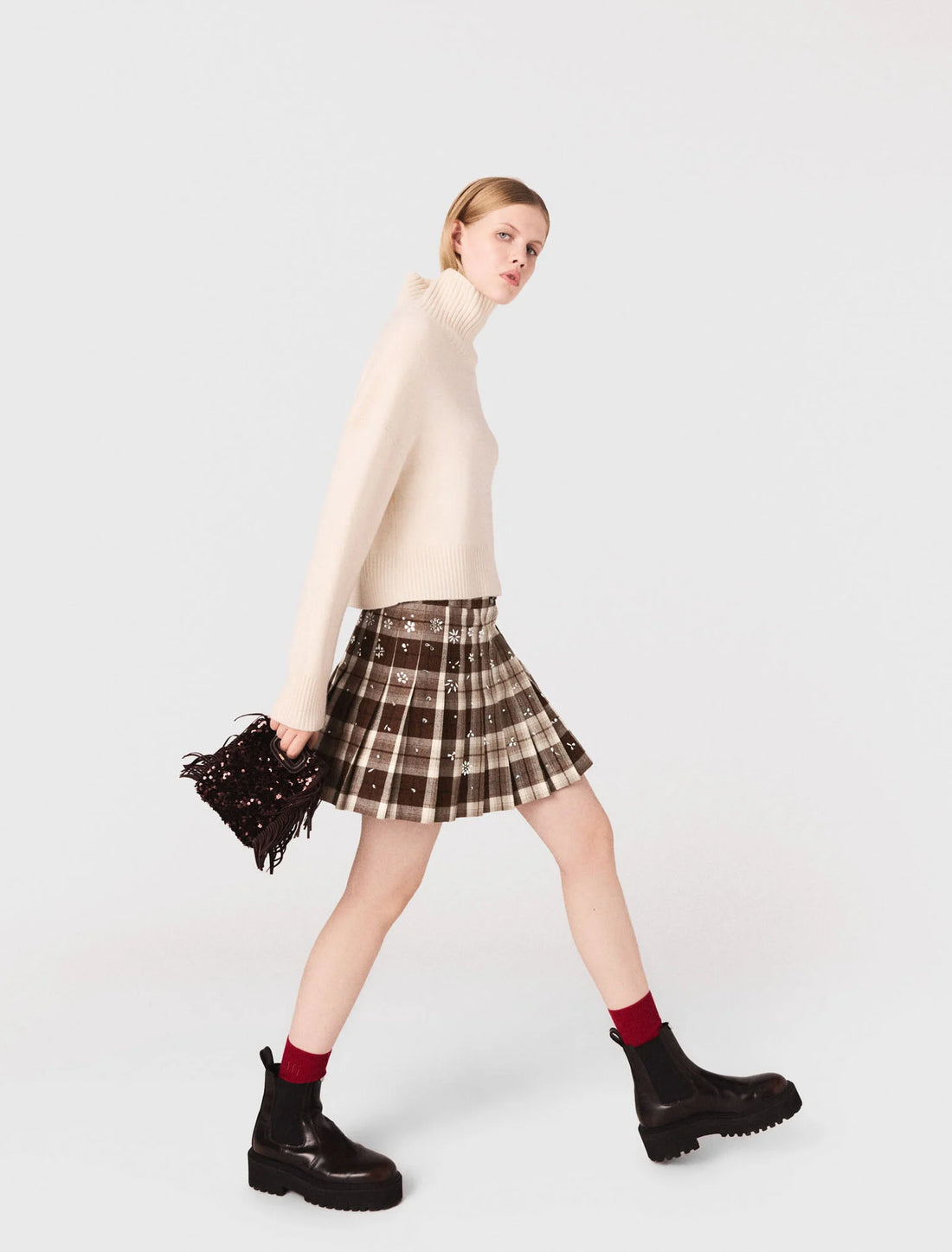 Falda kilt de cuadros con pedrería