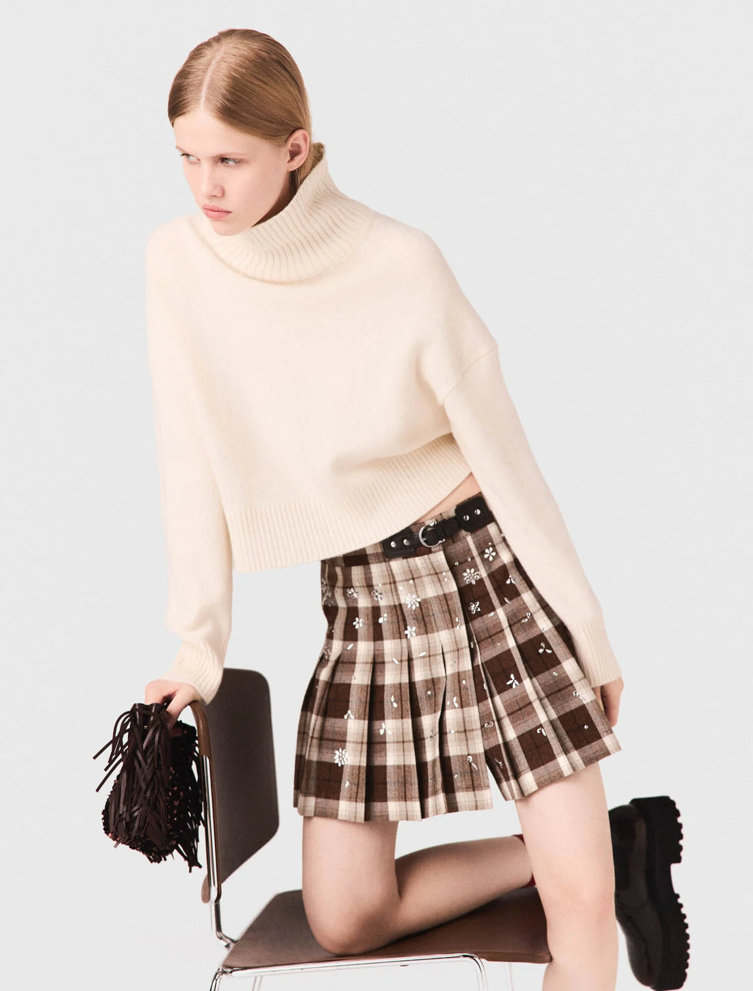 Falda kilt de cuadros con pedrería