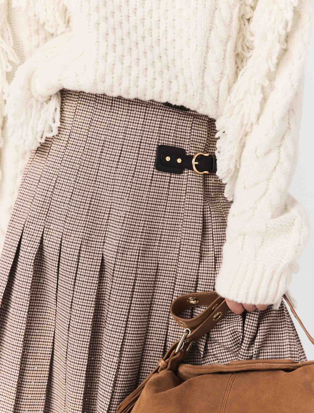 Falda midi plisada de cuadros