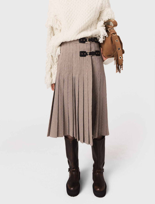 Falda midi plisada de cuadros