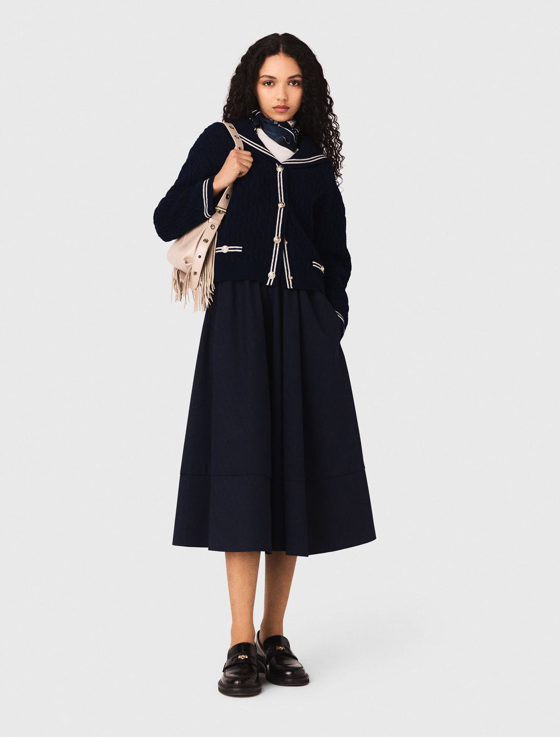 Falda de traje midi de rayas