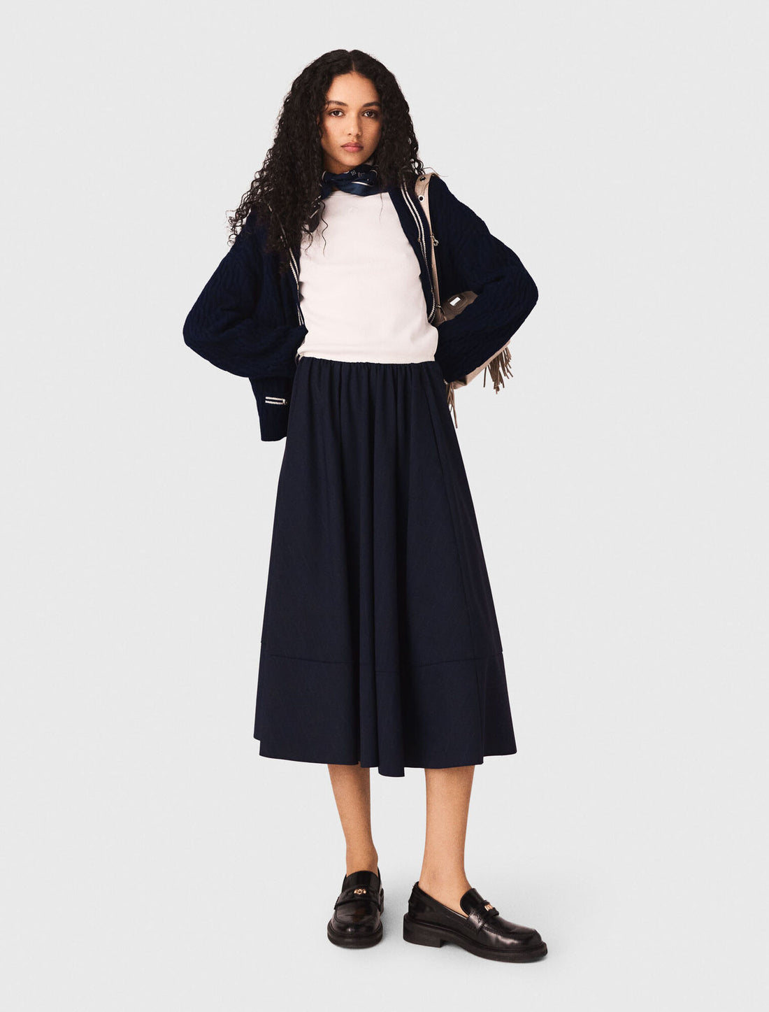 Falda de traje midi de rayas