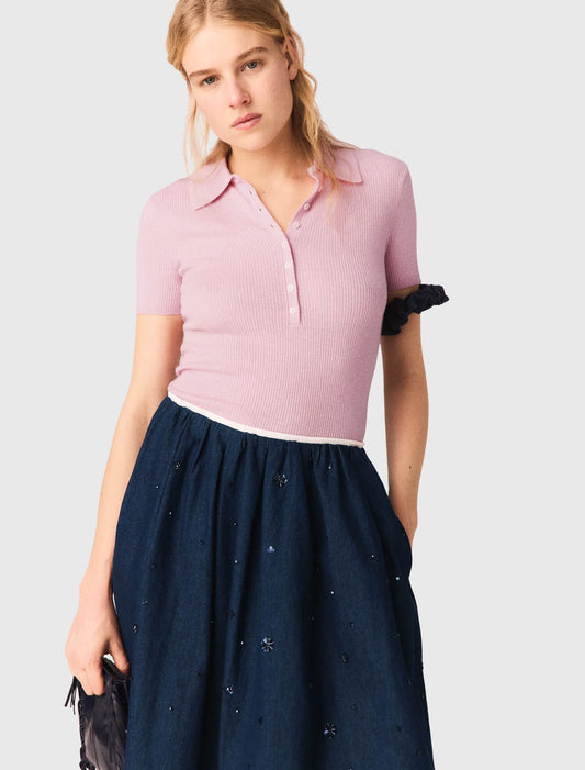 Falda semilarga en denim bordada