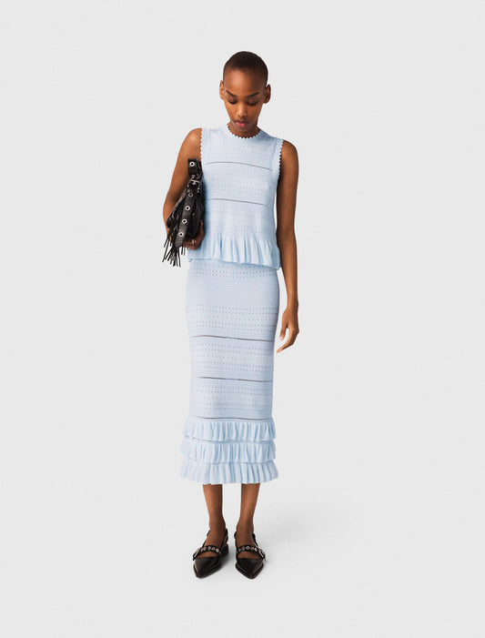 Falda larga de punto con volantes