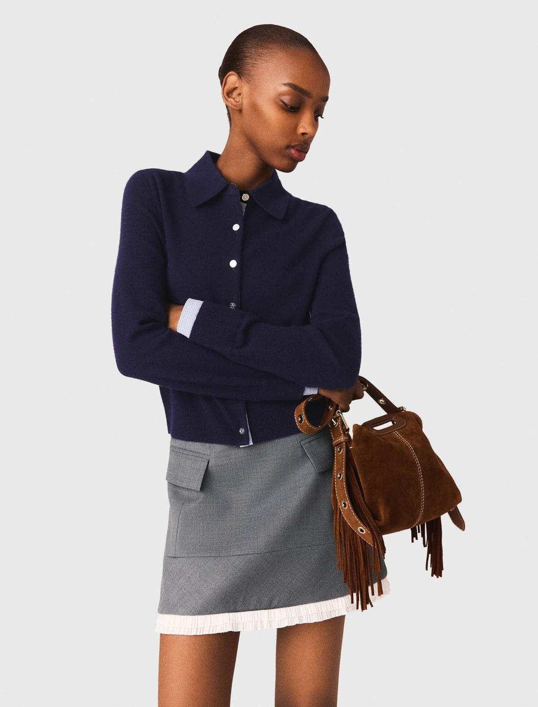 Falda trapecio y banda de popelina