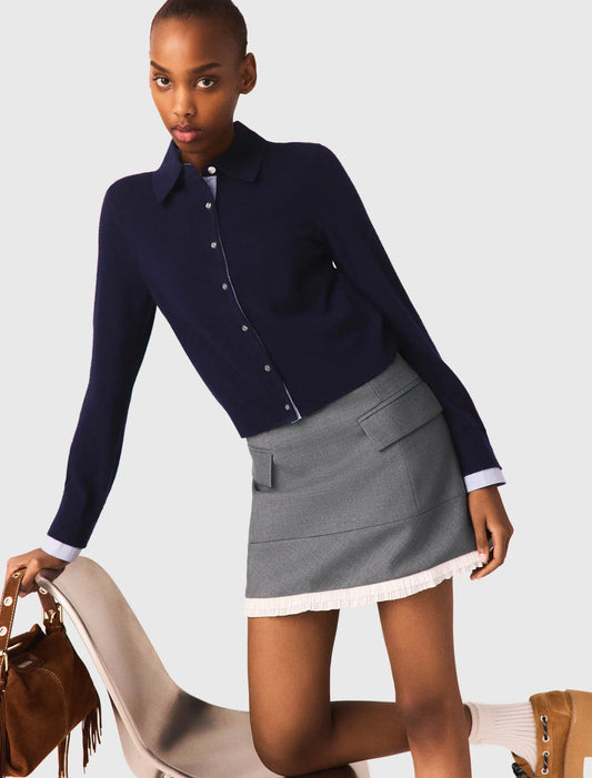 Falda trapecio y banda de popelina