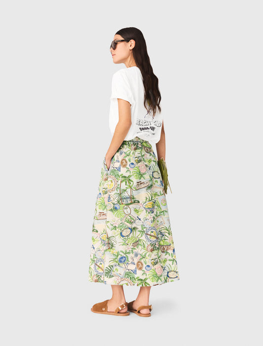 Falda larga estampada y short