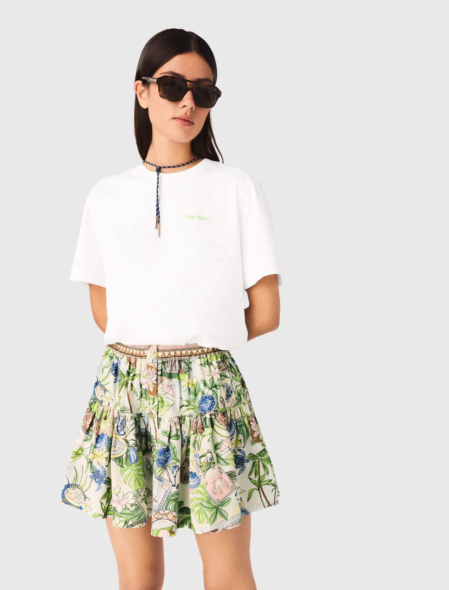 Falda con volantes estampada