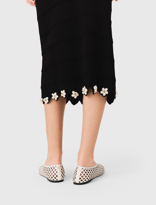 Falda de punto con flores joya