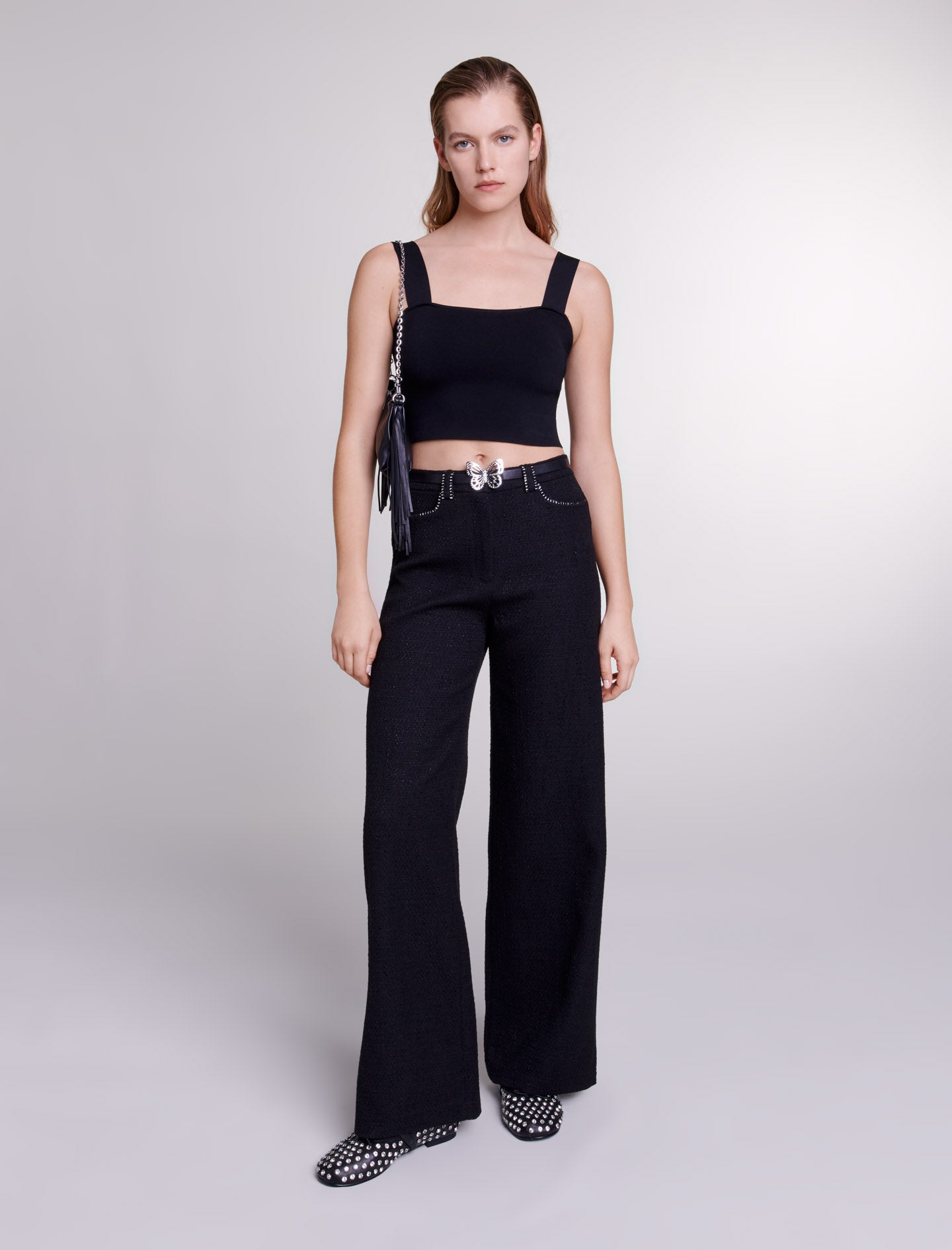 Pantalón ancho de tweed