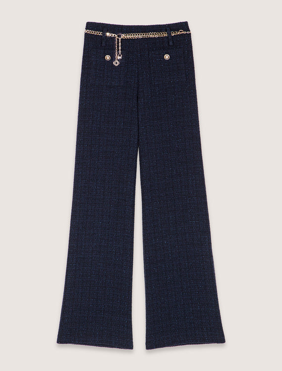 Pantalón tweed con cinturón cadena