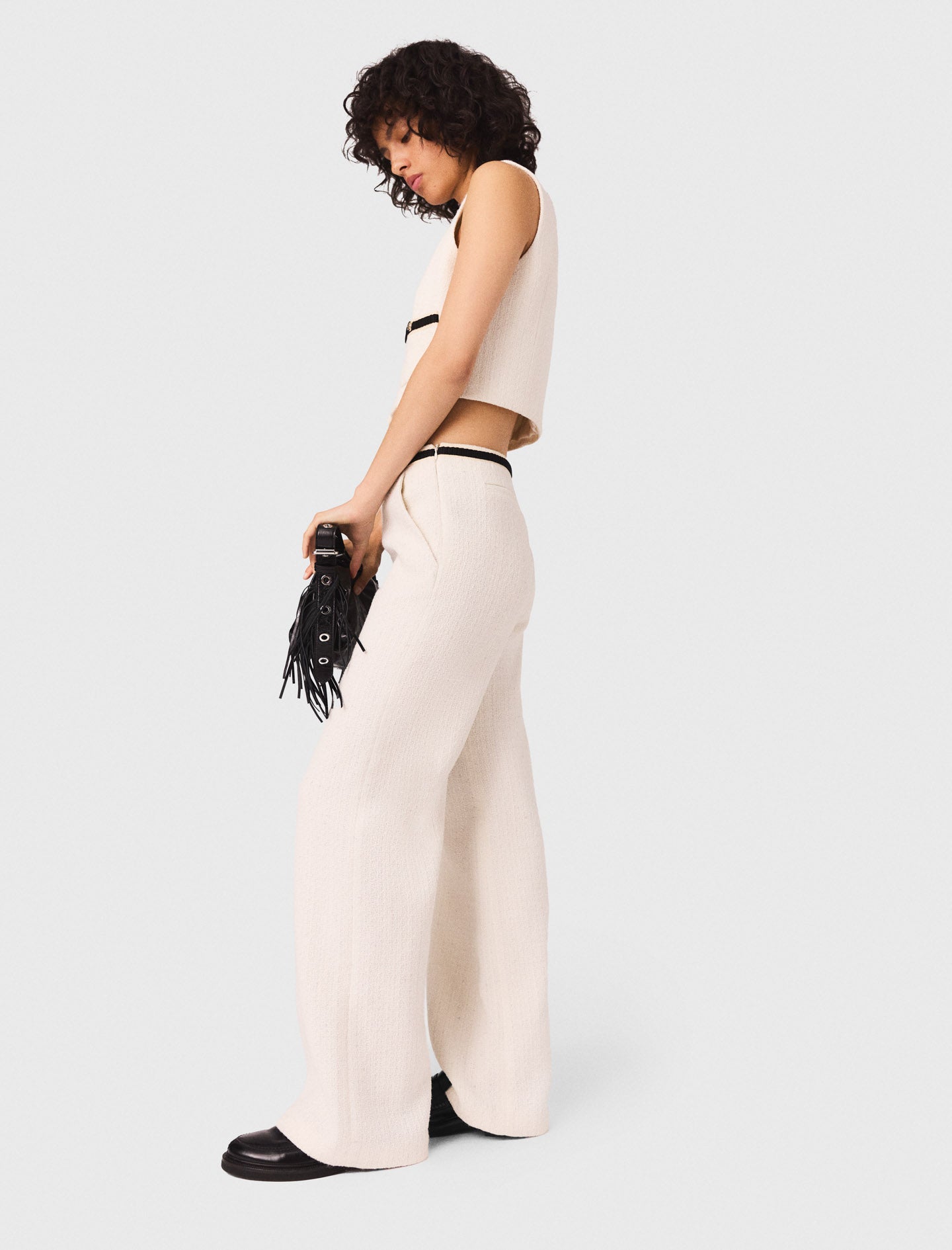 Pantalón anchos efecto tweed