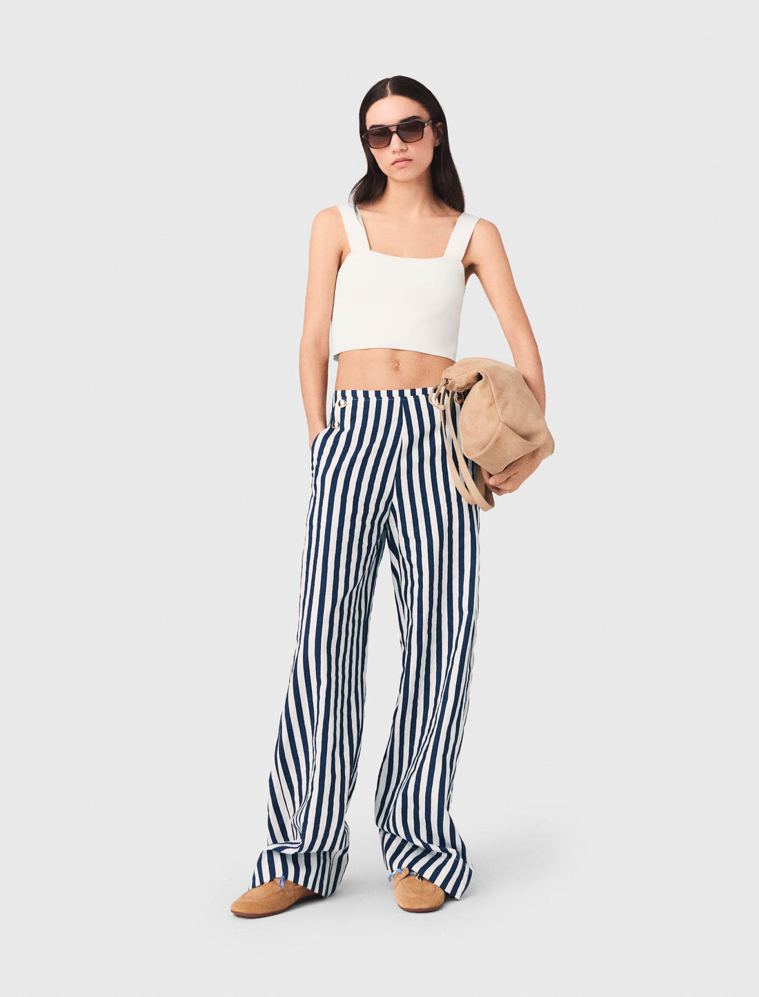 Pantalón con puente de lino mezcla