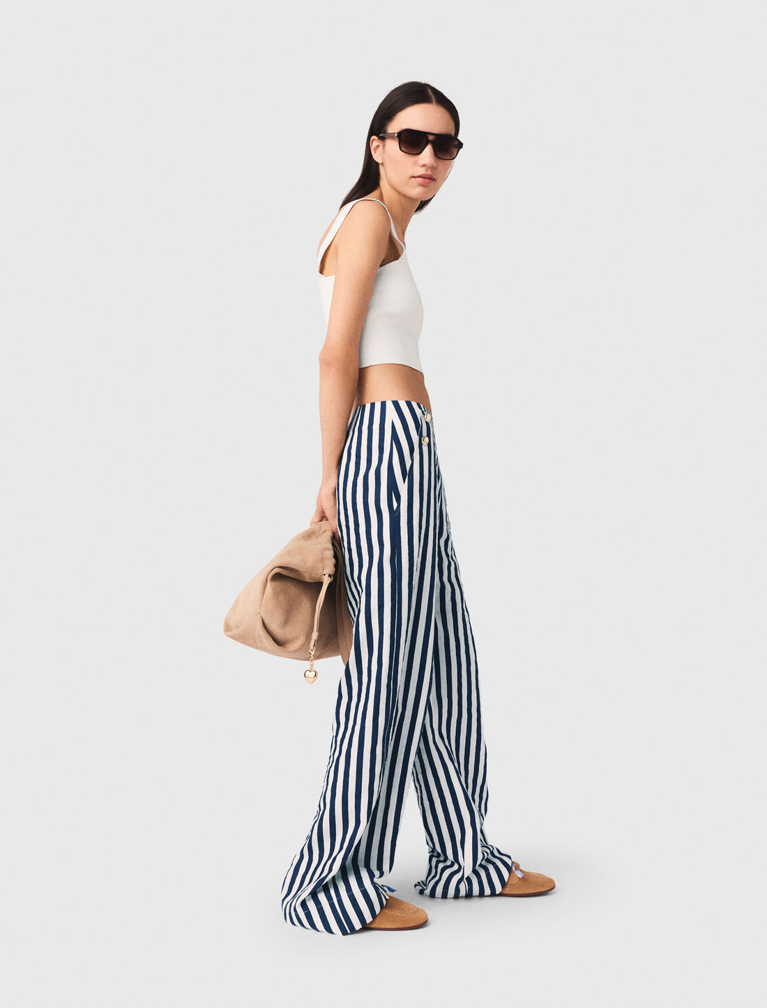 Pantalón con puente de lino mezcla