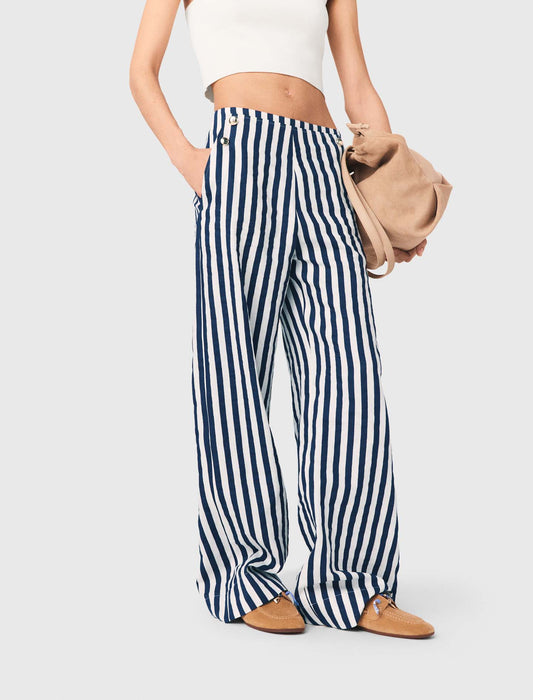 Pantalón con puente de lino mezcla