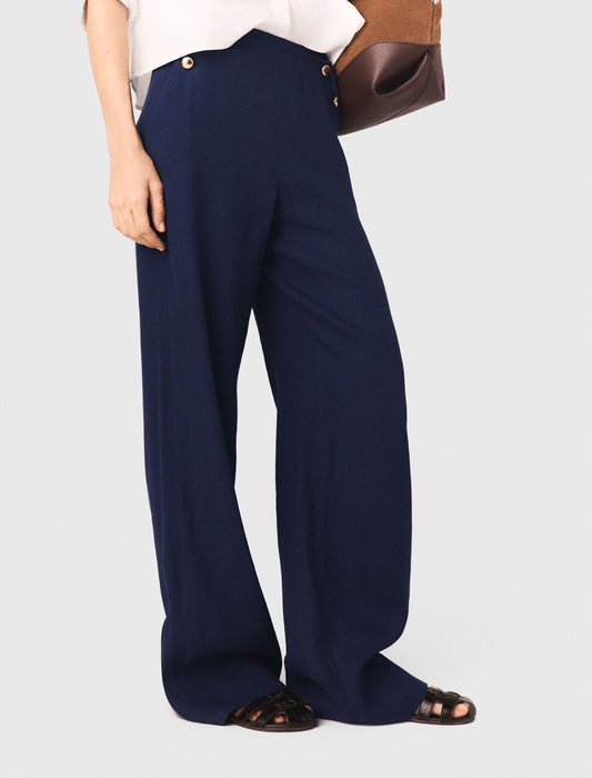 Pantalón con puente de lino mezcla