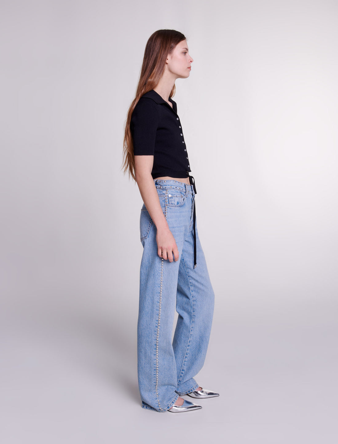 Top corto de punto con cordones