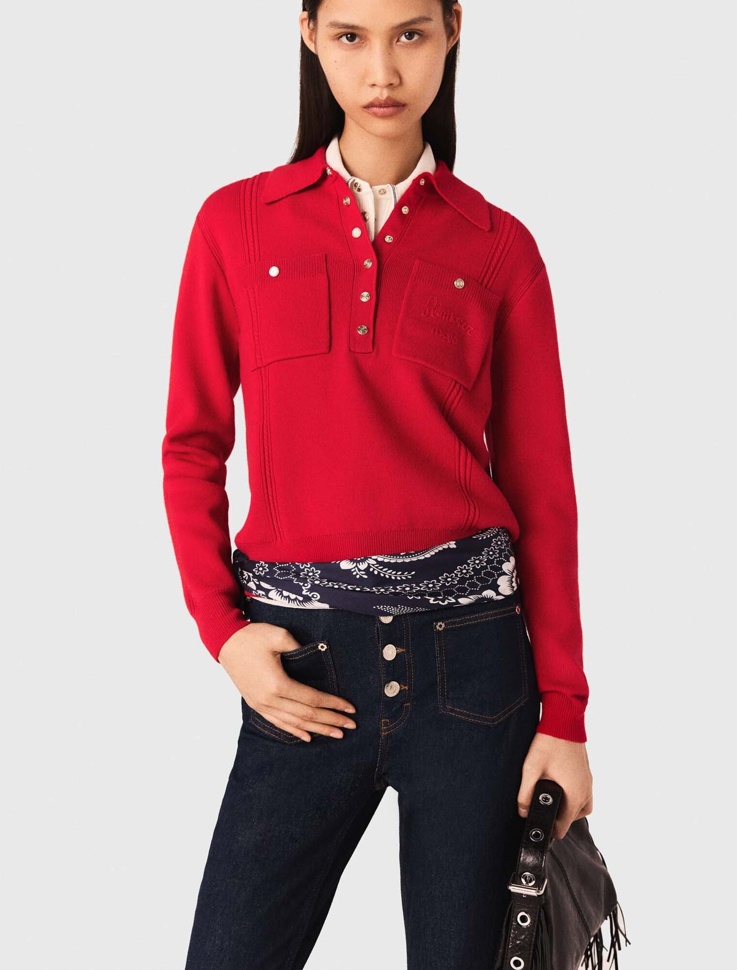 Jersey cuello polo con bordado