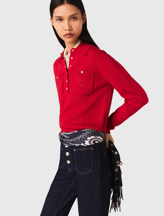 Jersey cuello polo con bordado