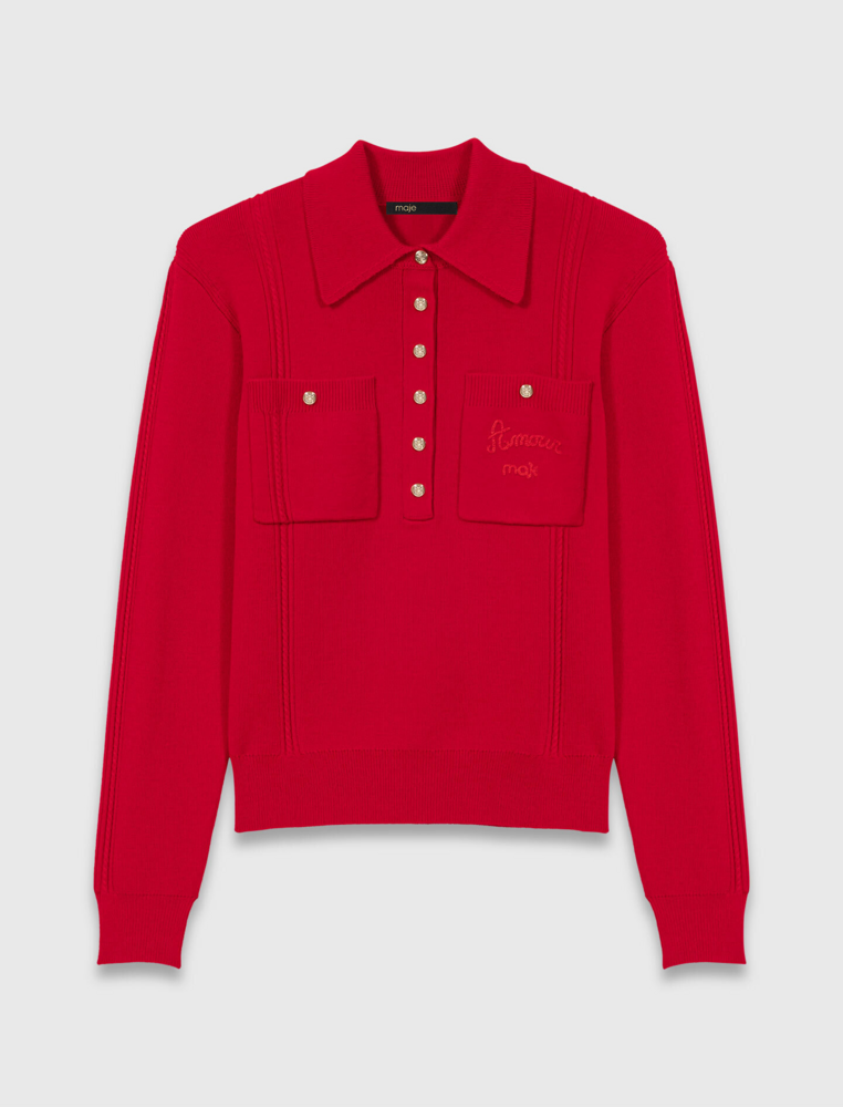 Jersey cuello polo con bordado