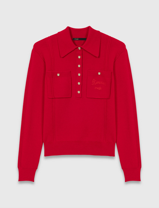 Jersey cuello polo con bordado