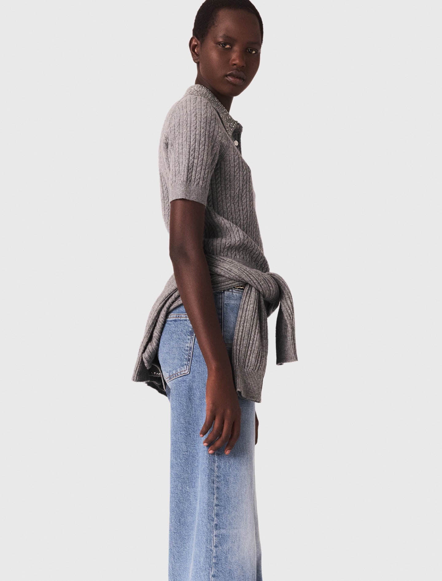 Polo de lana con cuello con strass