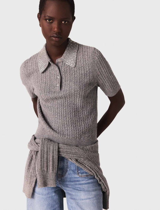 Polo de lana con cuello con strass