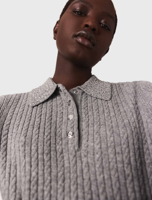 Polo de lana con cuello con strass