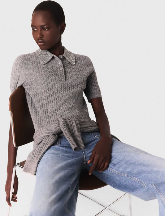 Polo de lana con cuello con strass