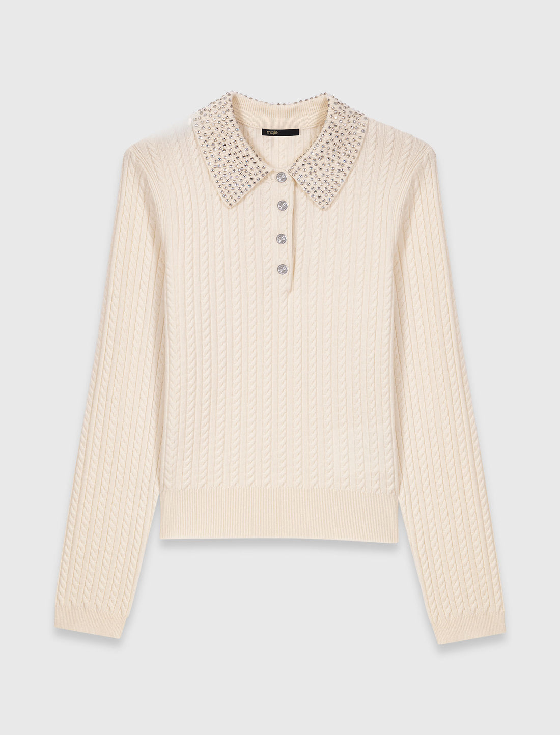Polo de punto con cuello de strass
