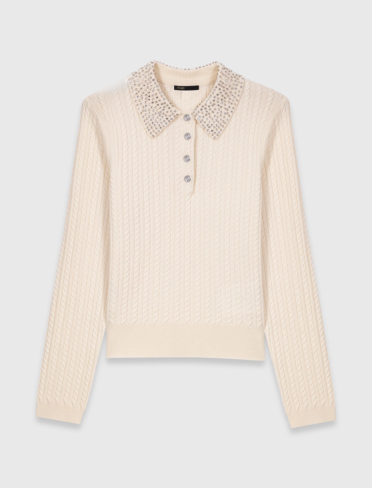 Polo de punto con cuello de strass