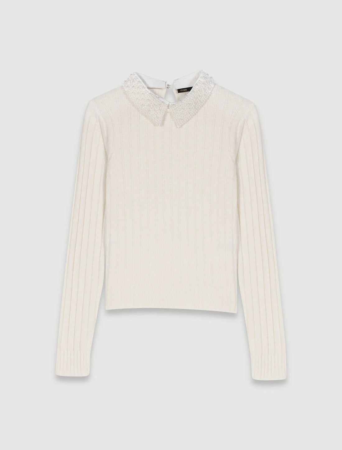 Jersey de canalé con cuello perlado