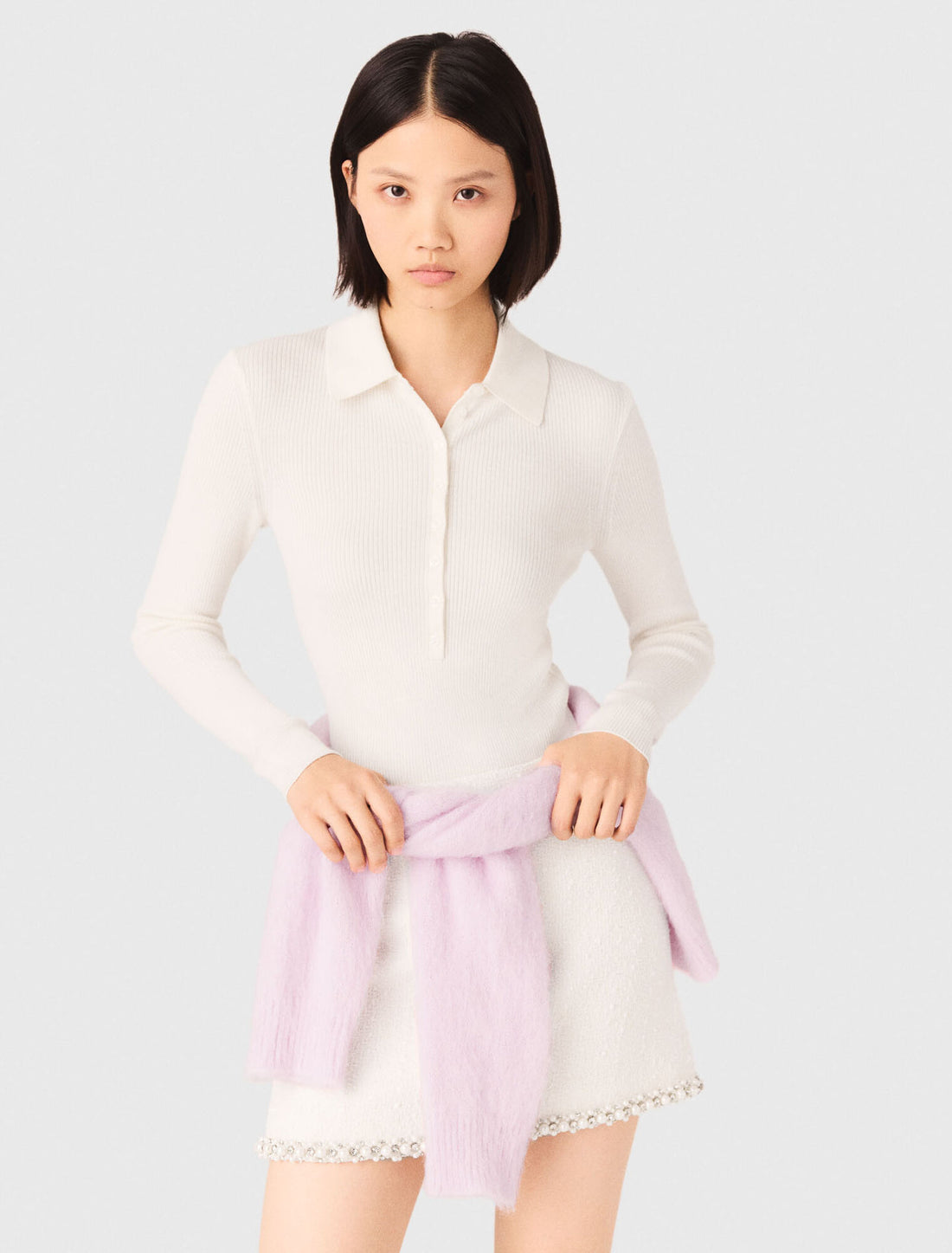 Jersey de canalé con cuello de polo