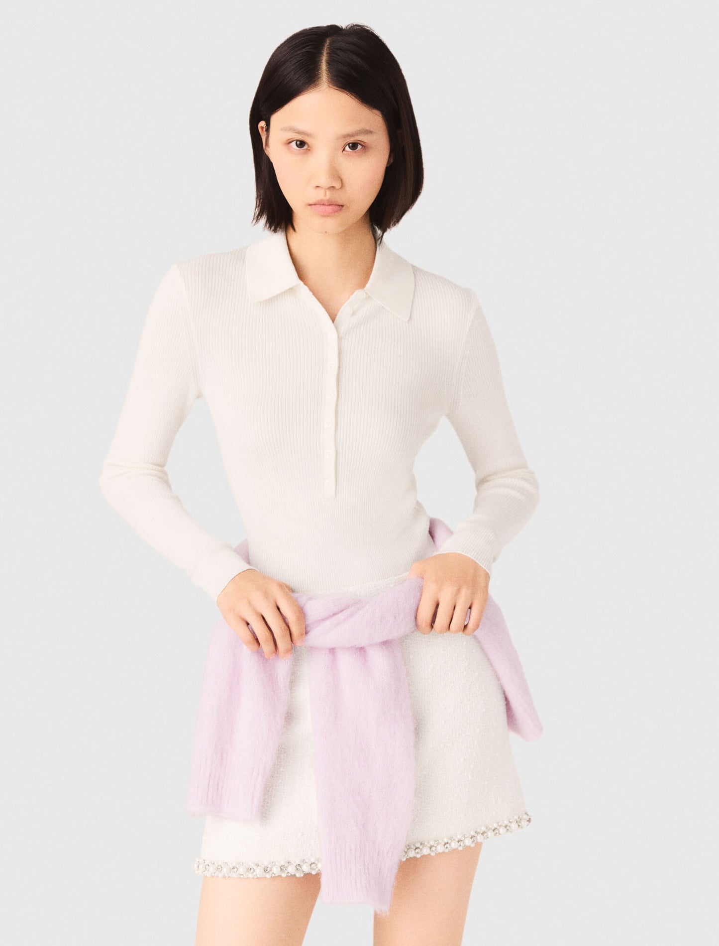 Jersey de canalé con cuello de polo